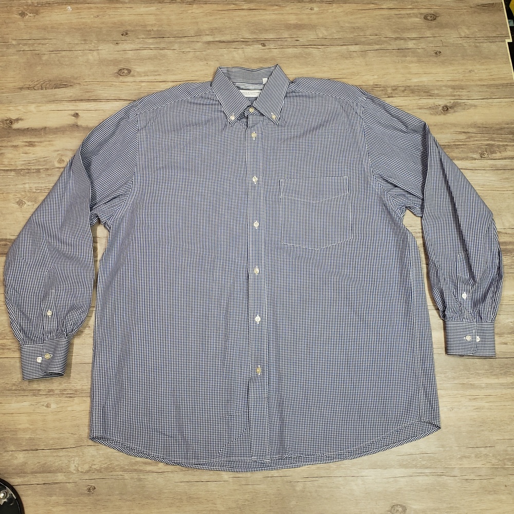 Mobaco Cottons Shirt Mens 17 Blue Gingham Egyptian Cotton Dress Long Sleeve